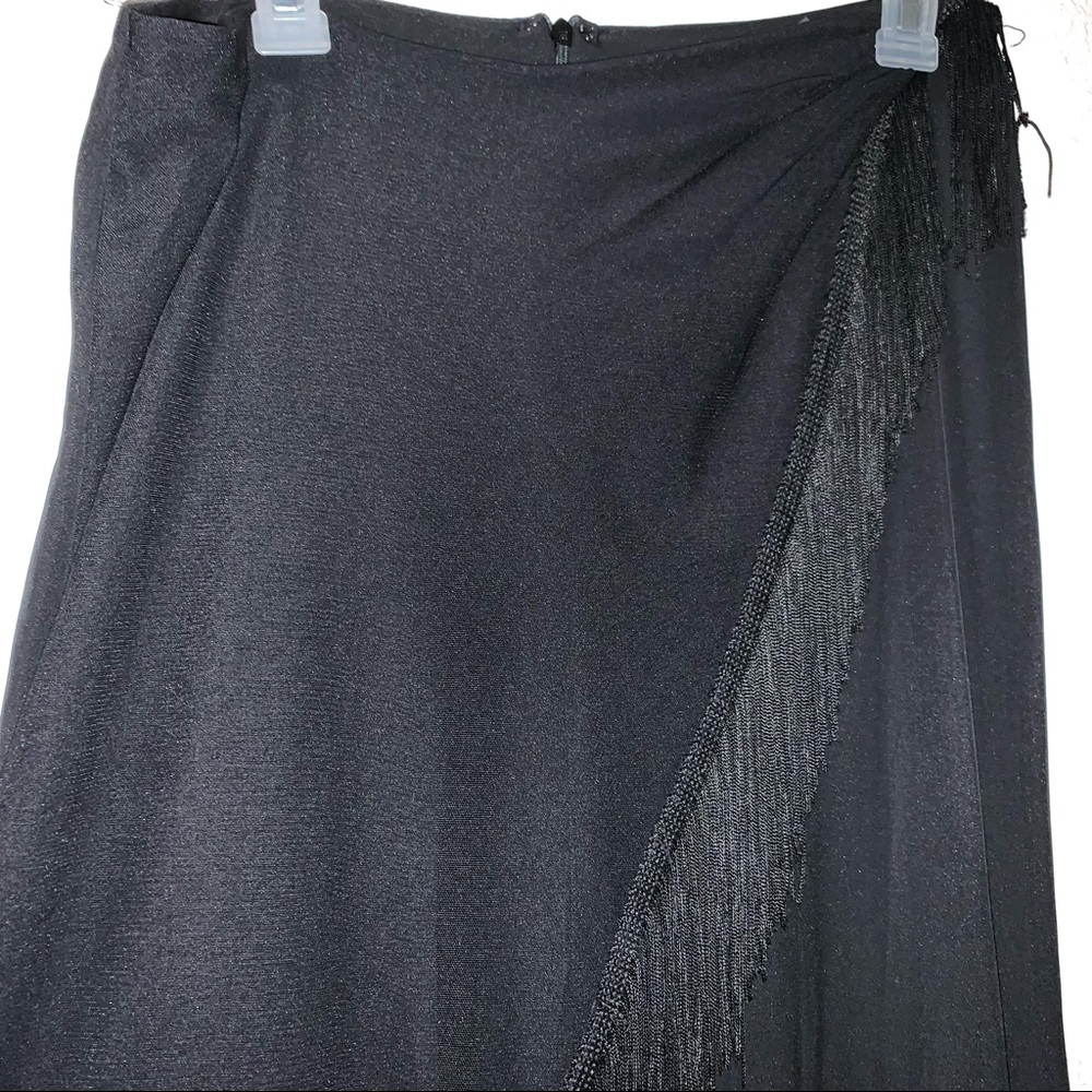 FRINGE!❤JS Boutique Fringed Leg Sash Black Dress Pants. - Picture 4 of 9